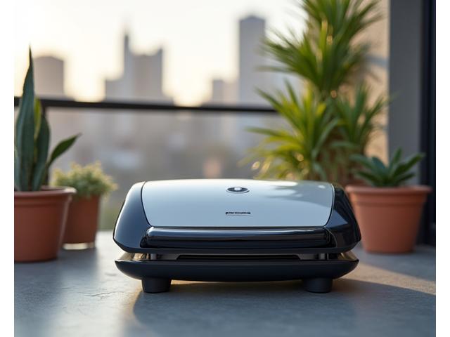 Burnhard Elektrogrill Urban Cook auf einem Balkon, modernes Design