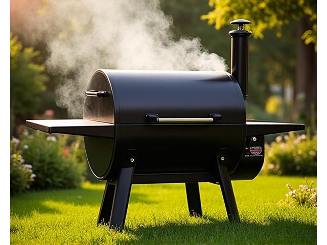 Burnhard Holzkohlegrill Classic XL in einem Garten, rauchender Grill